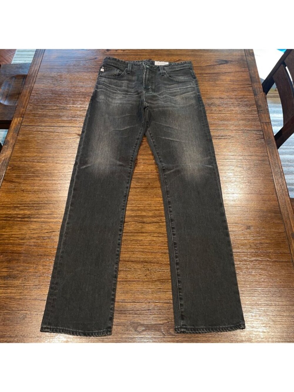 AG Ives Jean Mens 32x33.5 Modern Athletic Straight Black LBK Stretch AG-ED Denim